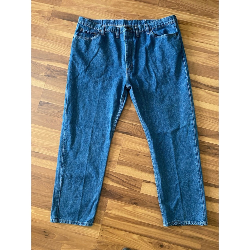 Wrangler Jeans Men's 46x30 Blue Denim Straight Leg Workwear 100% Cotton EUC